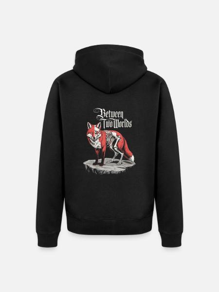 Kahden maailman välissä Dark Cottagecore Fox - Premium unisex luomu-huppari vetoketjulla - musta