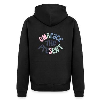 Inspiriere Spiritualität Zitat: Embrace The - Unisex Premium Bio Zip Hoodie - Schwarz - Hinten - Nico (187cm)