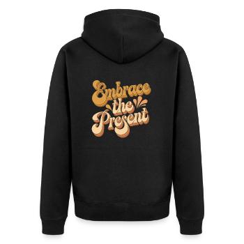 Embrassez le présent - Citation inspirante - Veste à capuche bio Premium Unisexe - noir - Dos - Nico (187cm)