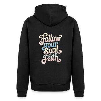 Folge Deinem Seelenpfad Inspirierende - Unisex Premium Bio Zip Hoodie - Schwarz - Hinten - Nico (187cm)