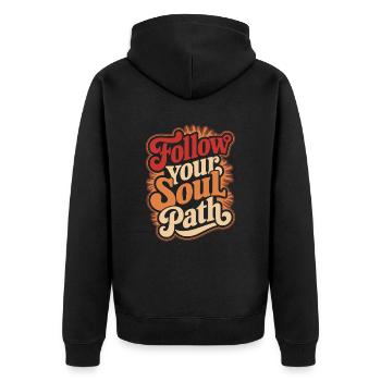 Folge Deinem Seelenweg Inspirierende - Unisex Premium Bio Zip Hoodie - Schwarz - Hinten - Nico (187cm)