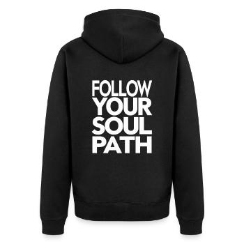 Folge Deinem Seelenweg Inspirierende - Unisex Premium Bio Zip Hoodie - Schwarz - Hinten - Nico (187cm)