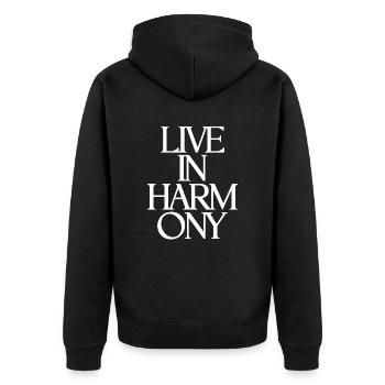 In Harmonie Leben Inspirierendes - Unisex Premium Bio Zip Hoodie - Schwarz - Hinten - Nico (187cm)