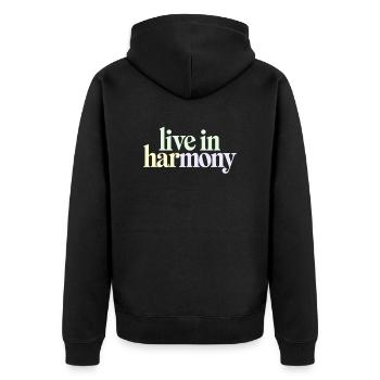 Lebe In Harmonie Inspirierende Spiritualität Zitat - Unisex Premium Bio Zip Hoodie - Schwarz - Hinten - Nico (187cm)
