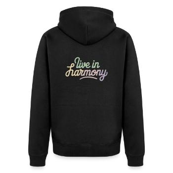 Live In Harmony Inspirational - Unisex Premium Organic Zip Hoodie - black - Back - Nico (187cm)