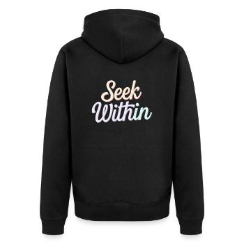 Inspire Spirituality Quote: Seek Within - Unisex Premium Organic Zip Hoodie - black - Back - Nico (187cm)