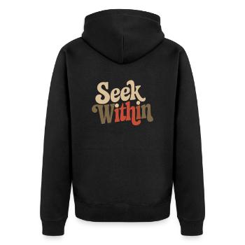 Inspiriere Dich Selbst: Suche Innen - Unisex Premium Bio Zip Hoodie - Schwarz - Hinten - Nico (187cm)