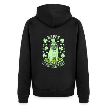 Happy Pug St Patrick's Day with Shamrocks - Unisex Premium Organic Zip Hoodie - black - Back - Nico (187cm)