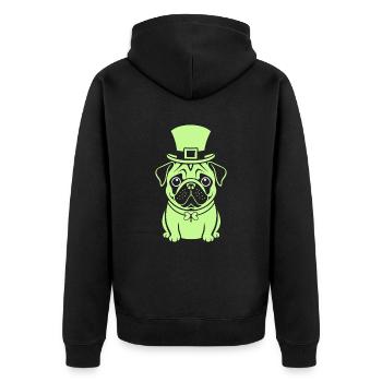 Cute Pug St Patrick's Day Hat Design - Unisex Premium Organic Zip Hoodie - black - Back - Nico (187cm)