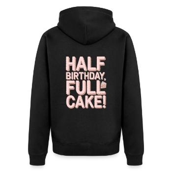 Halber Geburtstag, Voller Kuchen Spaß - Unisex Premium Bio Zip Hoodie - Schwarz - Hinten - Nico (187cm)