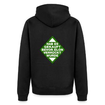 Hab es gekauft bevor Eon verrückt wurde - Spruch - Unisex Premium Bio Zip Hoodie - Schwarz - Hinten - Nico (187cm)