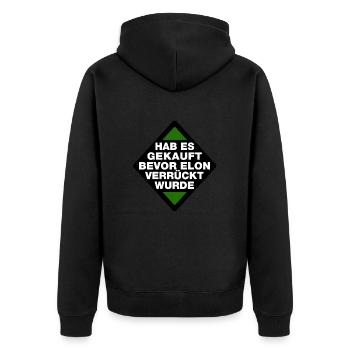 Hab es gekauft bevor Elon verrückt wurde - Spruch - Unisex Premium Bio Zip Hoodie - Schwarz - Hinten - Nico (187cm)