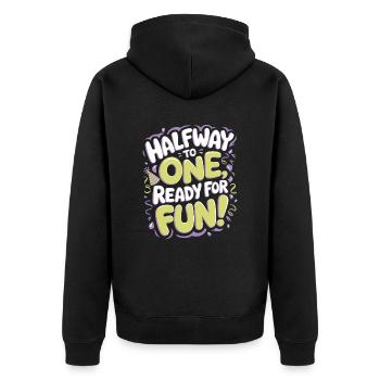 Semi-Annual Birthday: On the Way to One, - Unisex Premium Organic Zip Hoodie - black - Back - Nico (187cm)