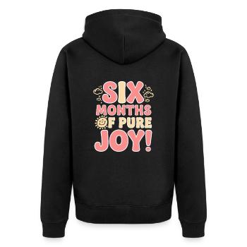 Six months of pure joy Half-year birthday - Unisex Premium Organic Zip Hoodie - black - Back - Nico (187cm)