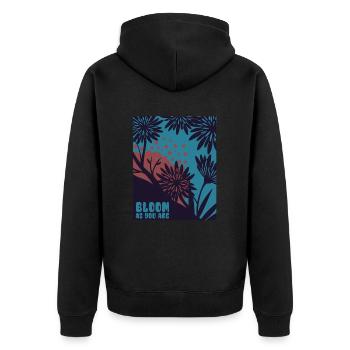 Bloom as you are - Flowers - Spring - Saying - Unisex Premium Organic Zip Hoodie - black - Back - Nico (187cm)