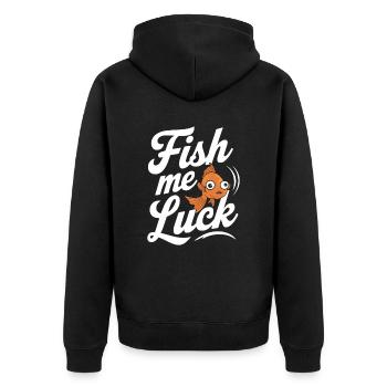 Fish Me Luck Motif de pêche amusant - Veste à capuche bio Premium Unisexe - noir - Dos - Nico (187cm)