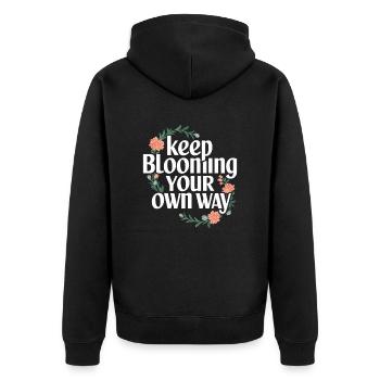 Keep Blooming Your Own Way Inspiration Blumenmotiv - Unisex Premium Bio Zip Hoodie - Schwarz - Hinten - Nico (187cm)