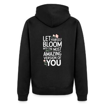 Let yourself blossom In the wonderful version of - Unisex Premium Organic Zip Hoodie - black - Back - Nico (187cm)
