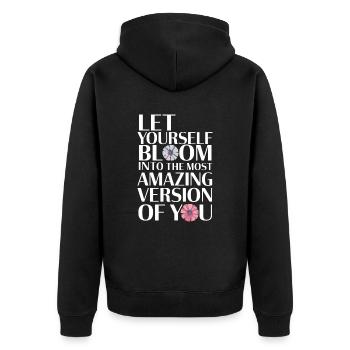 Erblühe In Die Beste Version Deiner Selbst - Unisex Premium Bio Zip Hoodie - Schwarz - Hinten - Nico (187cm)