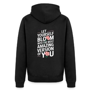 Entfalte Dich Zur Besten Version Deiner Selbst - Unisex Premium Bio Zip Hoodie - Schwarz - Hinten - Nico (187cm)