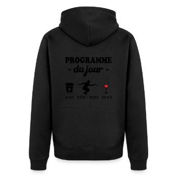 Pétanque le programme, Programme du jour pétanque - Veste à capuche bio Premium Unisexe - noir - Dos - Nico (187cm)