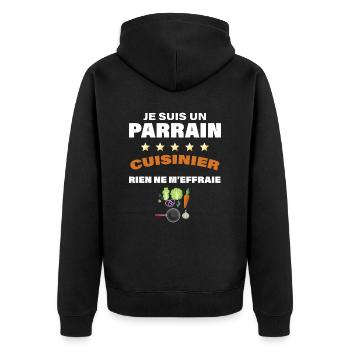 Parrain cuisinier Humour Famille - Veste à capuche bio Premium Unisexe - noir - Dos - Nico (187cm)