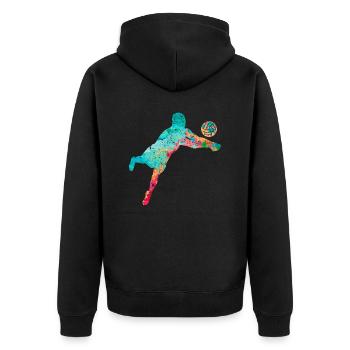 Volleyball Action in PopArt - Unisex Premium Bio Zip Hoodie - Schwarz - Hinten - Nico (187cm)