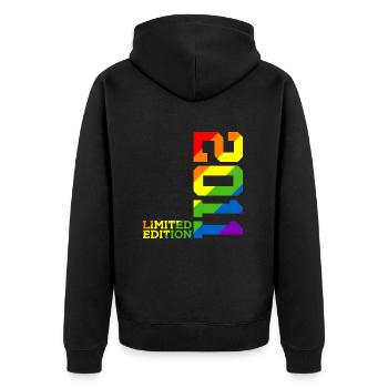 LGBTQ 2011 REGENBOGEN QUEER 14. GEBURTSTAG PRIDE - Unisex Premium Bio Zip Hoodie - Schwarz - Hinten - Nico (187cm)