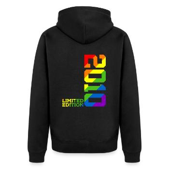 LGBTQ 2010 REGENBOGEN QUEER 15. GEBURTSTAG PRIDE - Unisex Premium Bio Zip Hoodie - Schwarz - Hinten - Nico (187cm)