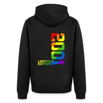 LGBTQ 2001 REGENBOGEN QUEER 24. GEBURTSTAG PRIDE - Unisex Premium Bio Zip Hoodie - Schwarz - Hinten - Nico (187cm)