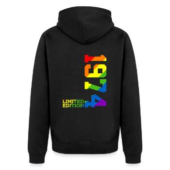 LGBTQ 1974 RAINBOW QUEER 52ND BIRTHDAY PRIDE - Unisex Premium Organic Zip Hoodie - black - Back - Nico (187cm)