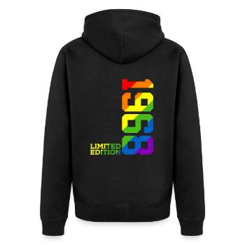 LGBTQ 1968 REGENBOGEN QUEER 58. GEBURTSTAG PRIDE - Unisex Premium Bio Zip Hoodie - Schwarz - Hinten - Nico (187cm)