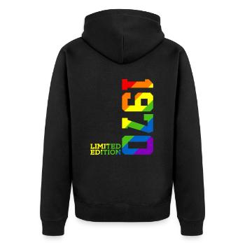 LGBTQ 1970 REGENBOGEN QUEER 56. GEBURTSTAG PRIDE - Unisex Premium Bio Zip Hoodie - Schwarz - Hinten - Nico (187cm)