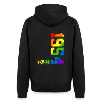 LGBTQ 1954 REGENBOGEN QUEER 72. GEBURTSTAG PRIDE - Unisex Premium Bio Zip Hoodie - Schwarz - Hinten - Nico (187cm)