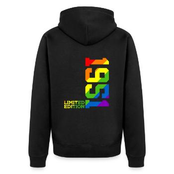 LGBTQ 1951 REGENBOGEN QUEER 75. GEBURTSTAG PRIDE - Unisex Premium Bio Zip Hoodie - Schwarz - Hinten - Nico (187cm)