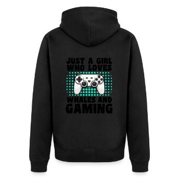 Gamer und Wale: Videospiele und Meeresabenteuer - Unisex Premium Bio Zip Hoodie - Schwarz - Hinten - Nico (187cm)