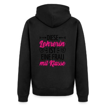 Diese Lehrerin ist eine Frau mit Klasse - Unisex Premium Bio Zip Hoodie - Schwarz - Hinten - Nico (187cm)