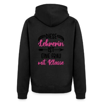 Diese Lehrerin ist eine Frau mit Klasse - Unisex Premium Bio Zip Hoodie - Schwarz - Hinten - Nico (187cm)