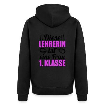 Diese Lehrerin ist eine Frau 1. Klasse - Unisex Premium Bio Zip Hoodie - Schwarz - Hinten - Nico (187cm)