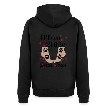 4 Pfoten 2 Füße Dream Team - Unisex Premium Bio Zip Hoodie - Schwarz - Hinten - Nico (187cm)