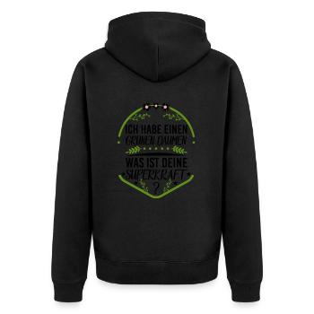 Ich habe grüne Daumen was ist deine Superkraft - Unisex Premium Bio Zip Hoodie - Schwarz - Hinten - Nico (187cm)