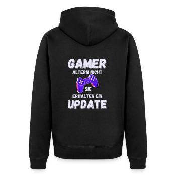 GAMER Lustiger Spruch Gaming Update - Unisex Premium Bio Zip Hoodie - Schwarz - Hinten - Nico (187cm)