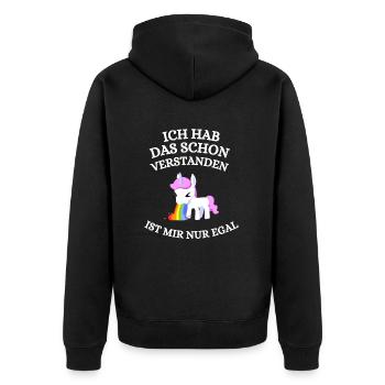 Lustiger Einhorn Spruch Ist Mir Nur Egal - Unisex Premium Bio Zip Hoodie - Schwarz - Hinten - Nico (187cm)