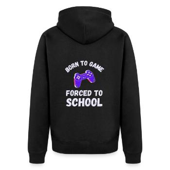 Né pour le jeu Forcé à l’école Jeu drôle de dicton - Veste à capuche bio Premium Unisexe - noir - Dos - Nico (187cm)