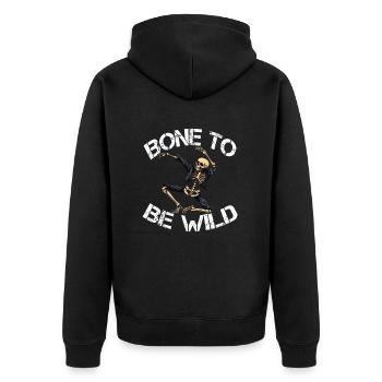 BONE TO BE WILD Skelett Tanzen - Unisex Premium Bio Zip Hoodie - Schwarz - Hinten - Nico (187cm)