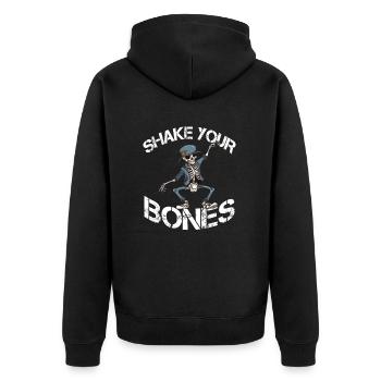 Shake your Bones Skelett Spruch Lusitg - Unisex Premium Bio Zip Hoodie - Schwarz - Hinten - Nico (187cm)
