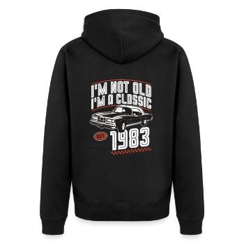 1983 Jahrgang Vintage Retro Klassiker Geburtstag - Unisex Premium Bio Zip Hoodie - Schwarz - Hinten - Nico (187cm)