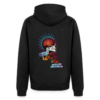 ADHS = NEUROPUNK (Kombiprint) - Unisex Premium Bio Zip Hoodie - Schwarz - Hinten - Nico (187cm)