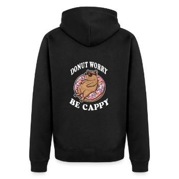 Donut Worry be Cappy Capybara - Unisex Premium Organic Zip Hoodie - black - Back - Nico (187cm)
