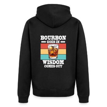 Bourbon Goes In Wisdom Comes Out Lustiges Whiskey - Unisex Premium Bio Zip Hoodie - Schwarz - Hinten - Nico (187cm)